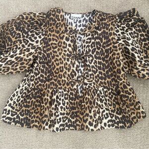 Ganni Leopard Peplum Blouse